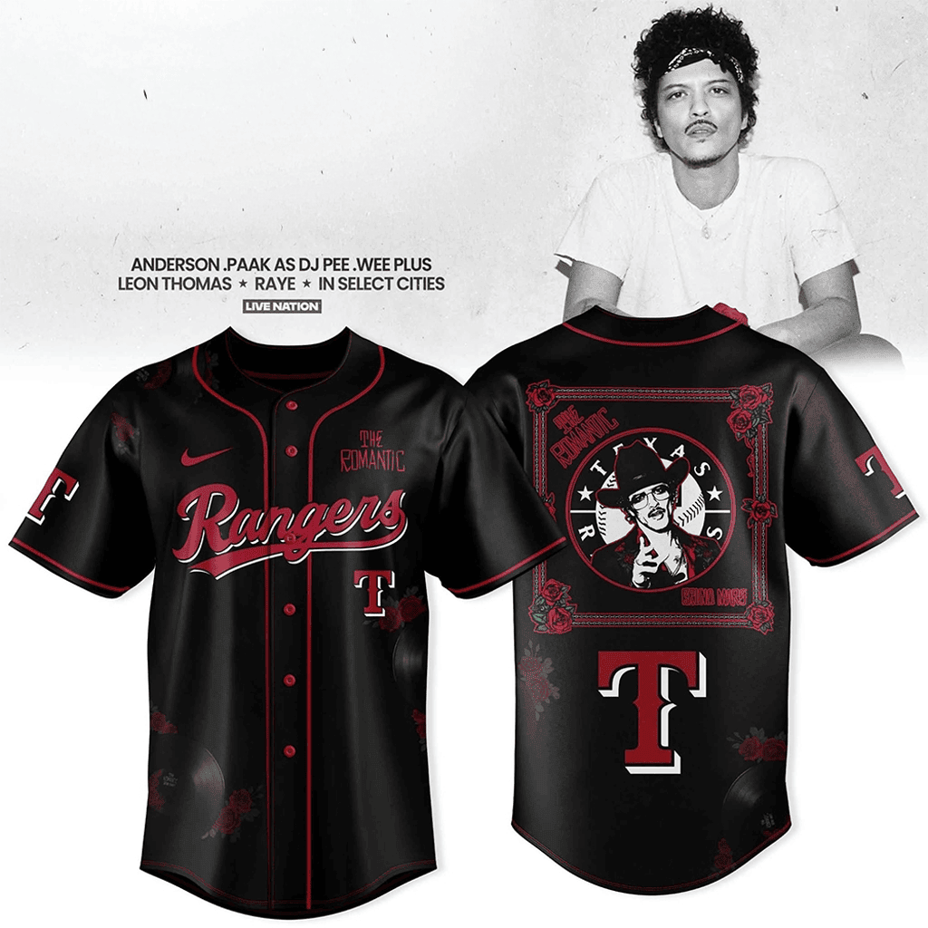 Texas Rangers Bruno Mars The Romantic Tour 2026 Jersey Fan Apparel Gifts For Son