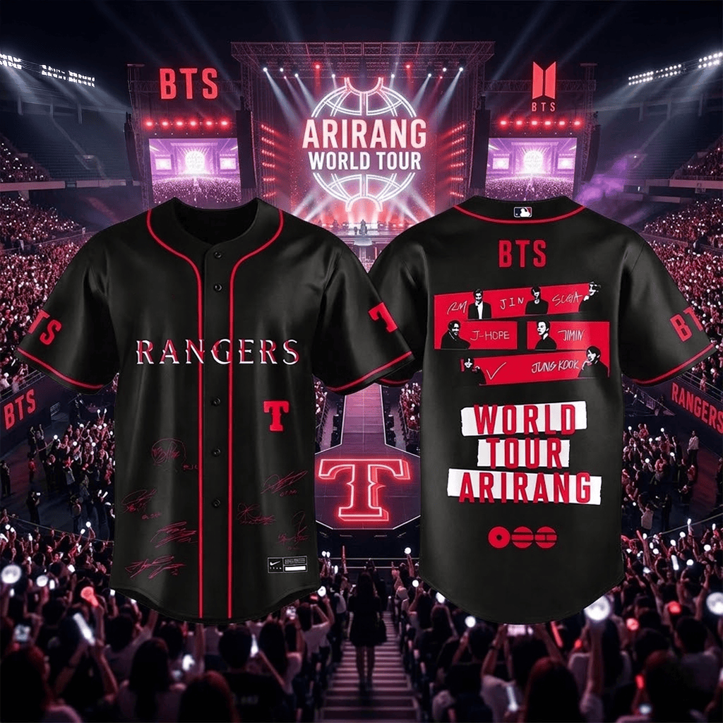 Texas Rangers BTS World Tour Arirang 2026 Edition Baseball Jersey Rangers Merch Gifts For Fans
