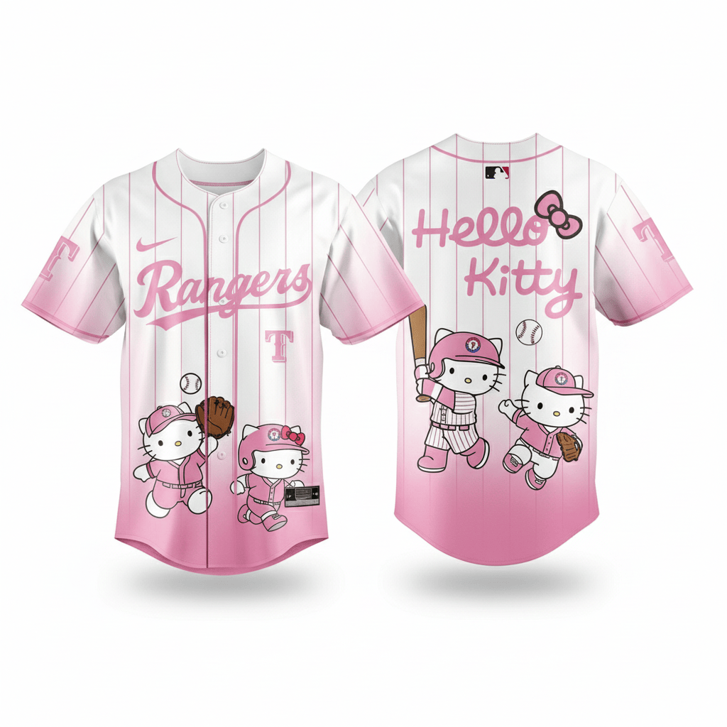 Texas Rangers Hello Kitty Night 2026 White Pink Baseball Jersey