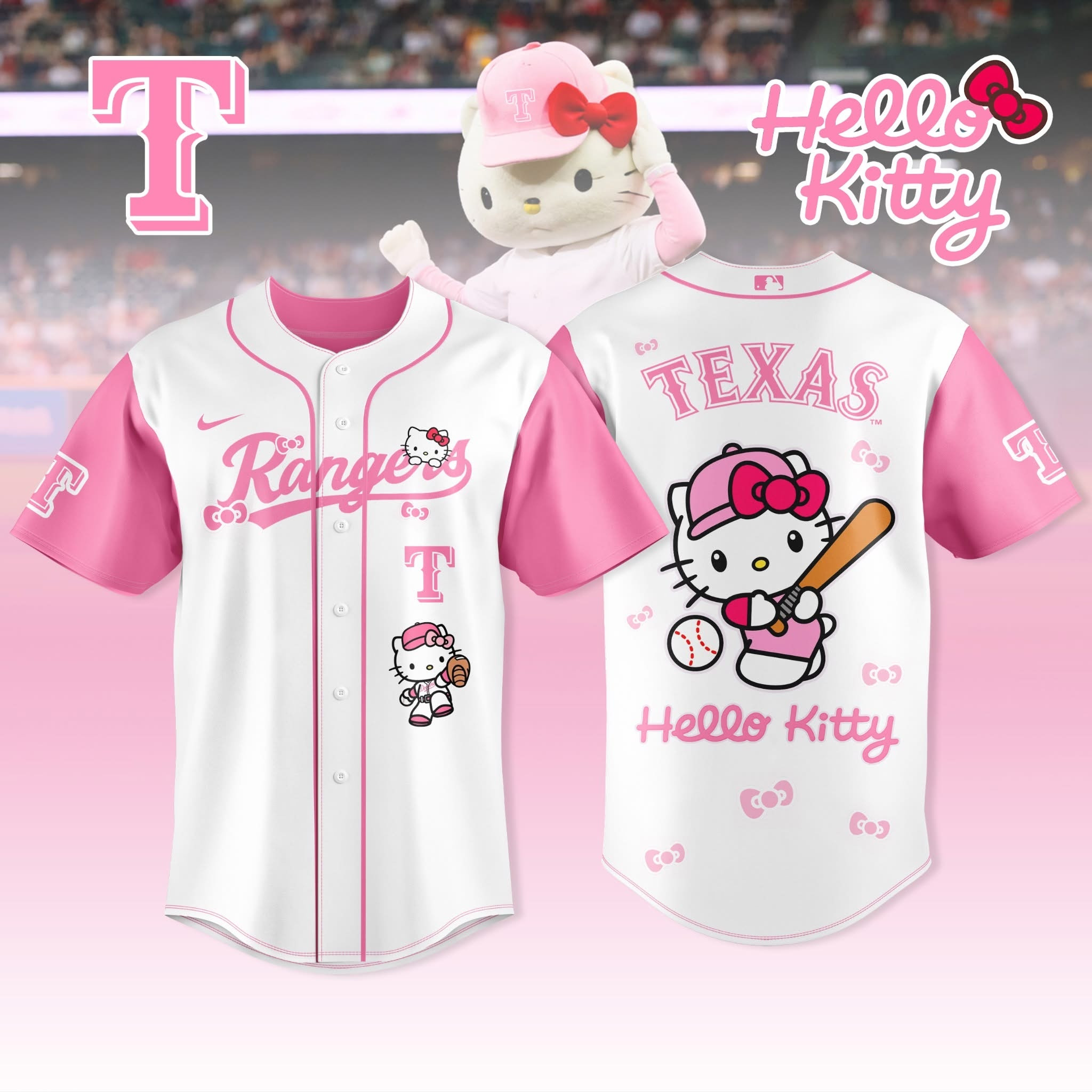 Texas Rangers MLB X Hello KT Nigh Jersey Texas Kitty Baseball Merch Gift For Proud Sports Mom Texas Rangers MLB X Hello KT Nigh Jersey Texas Kitty Baseball Merch Gift For Proud Sports Mom - Image 1