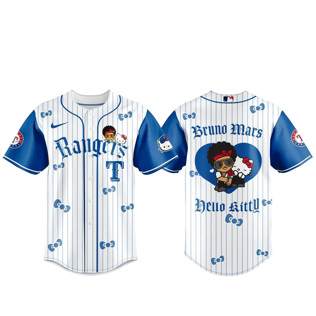 Texas Rangers x Bruno Mars Hello Kitty 2026 Baseball Jersey Texas Rangers x Bruno Mars Hello Kitty 2026 Baseball Jersey - Image 1