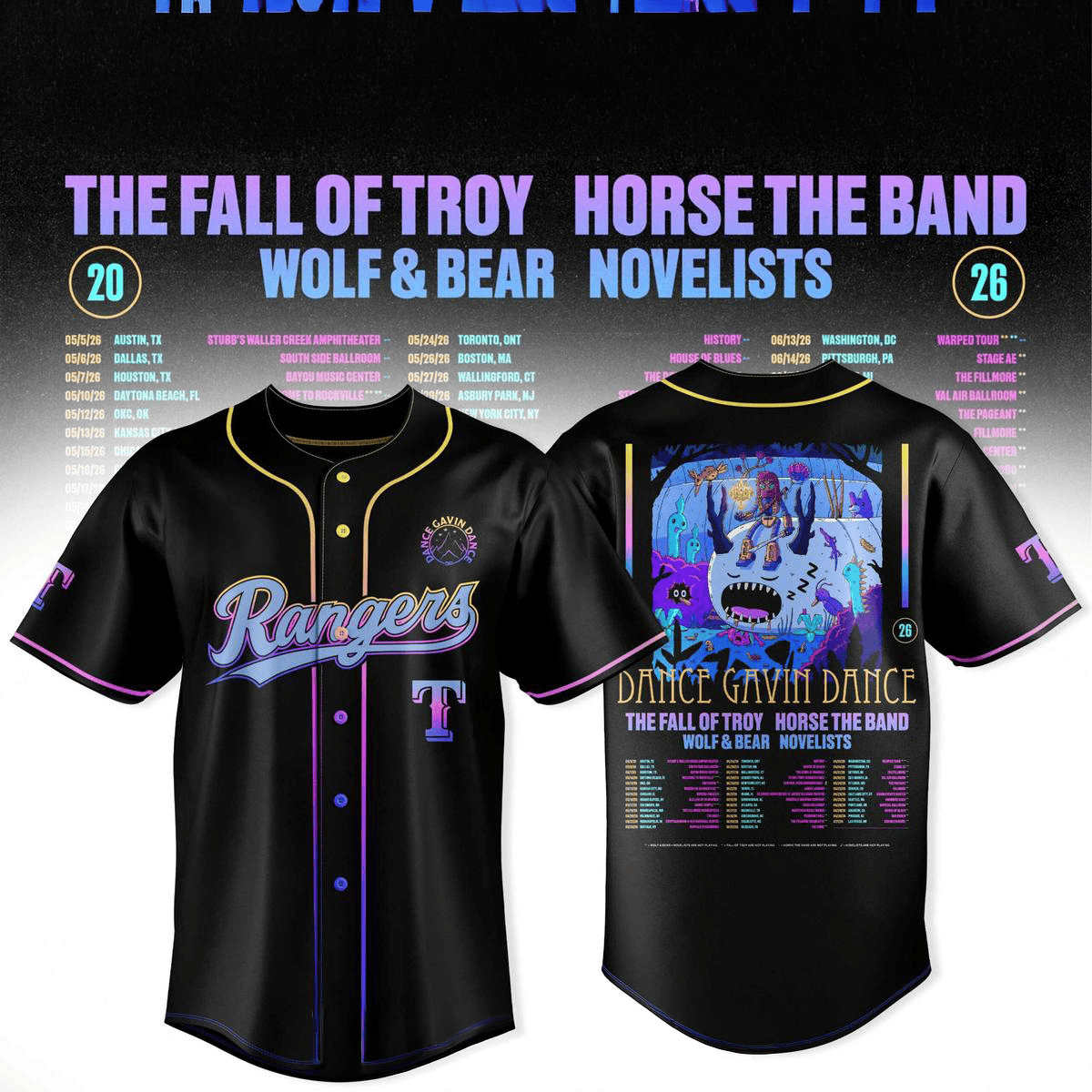 Texas Rangers x Dance Gavin Dance 2026 Tour Jersey Texas Rangers Merch Gifts For Brothers