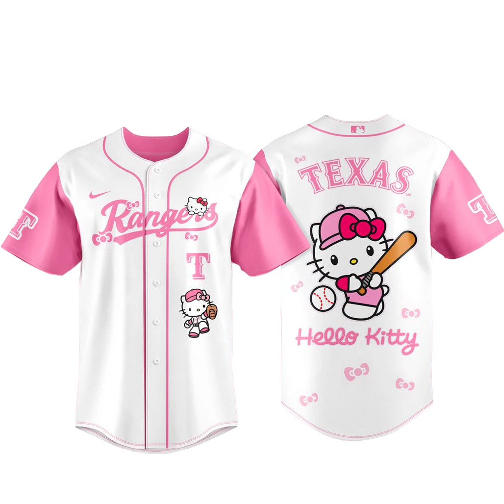 Texas Rangers x Hello Kitty 2026 Pink Baseball Jersey Texas Rangers x Hello Kitty 2026 Pink Baseball Jersey - Image 1