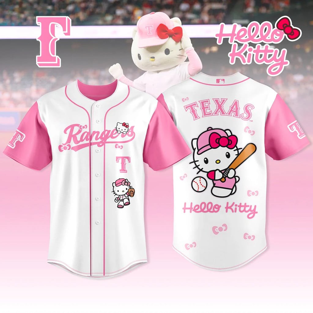 Texas Rangers X Hello Kitty 2026 Pink Jersey Texas Rangers Merch Baseball Lover Gift For Her