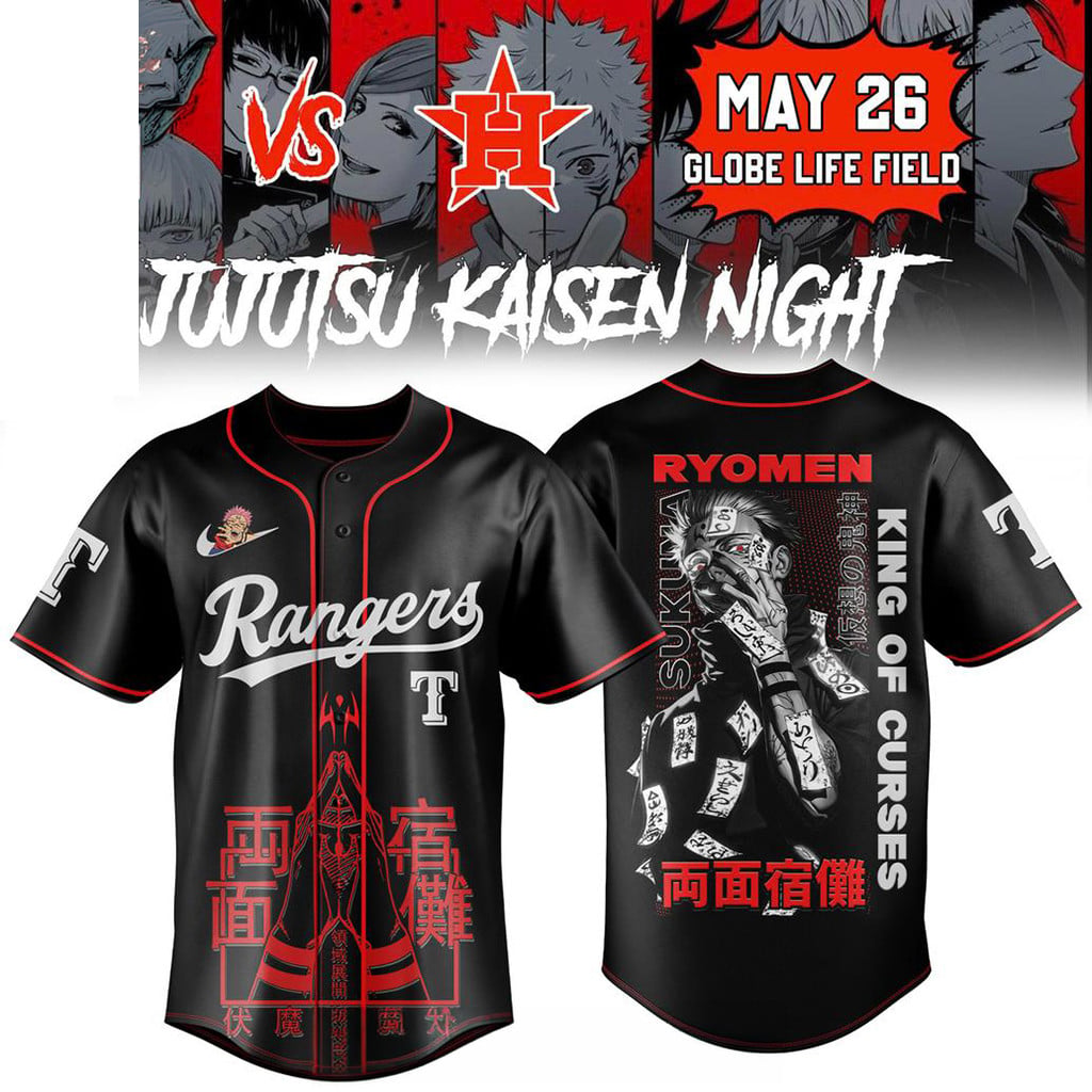 Texas Rangers X Jujutsu Kaisen Sukuna King Of Curses 2026 Jersey Texas Rangers Merch