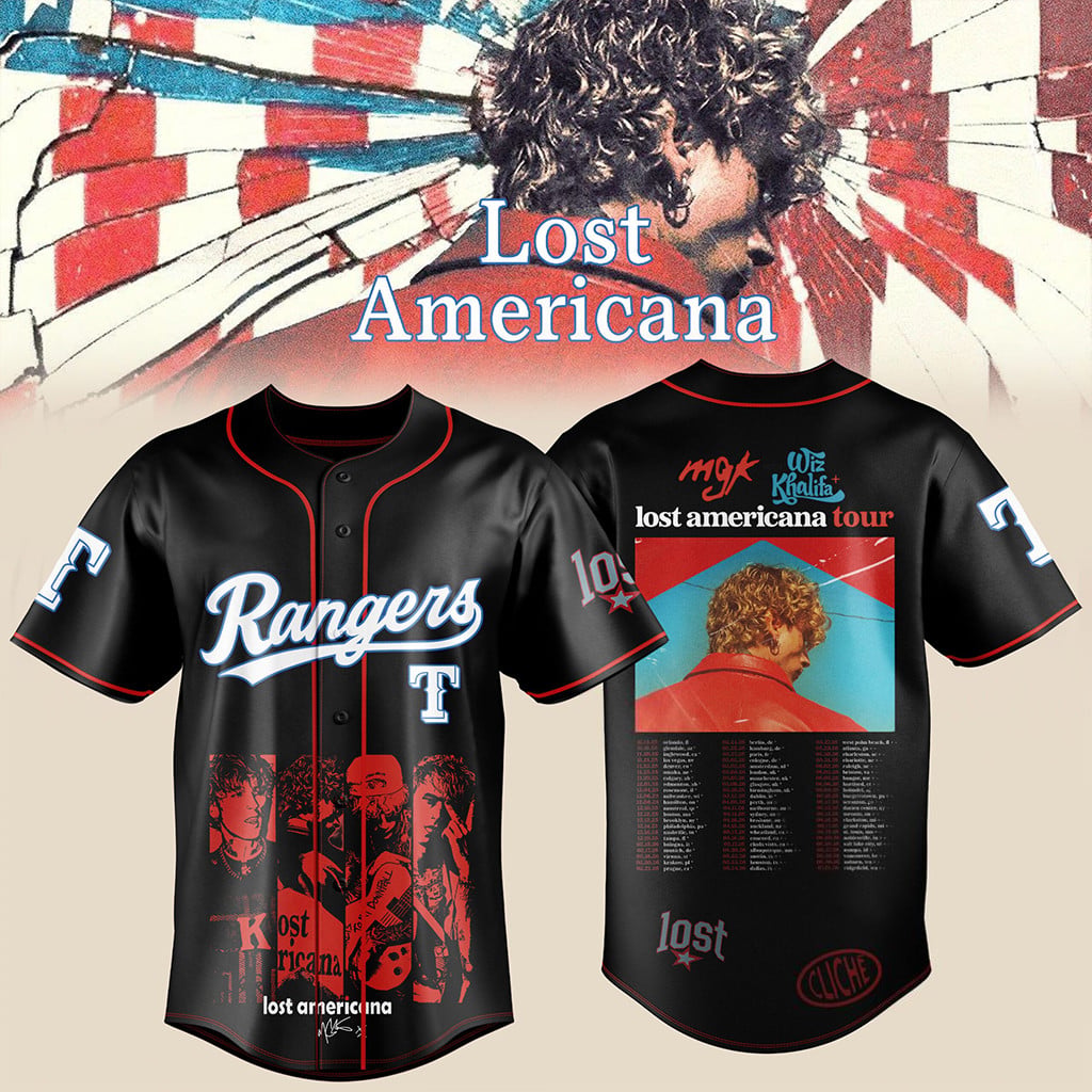 Texas Rangers x MGK Wiz Khalifa Lost Americana Tour Baseball Jersey Fan Merch Gifts For Him