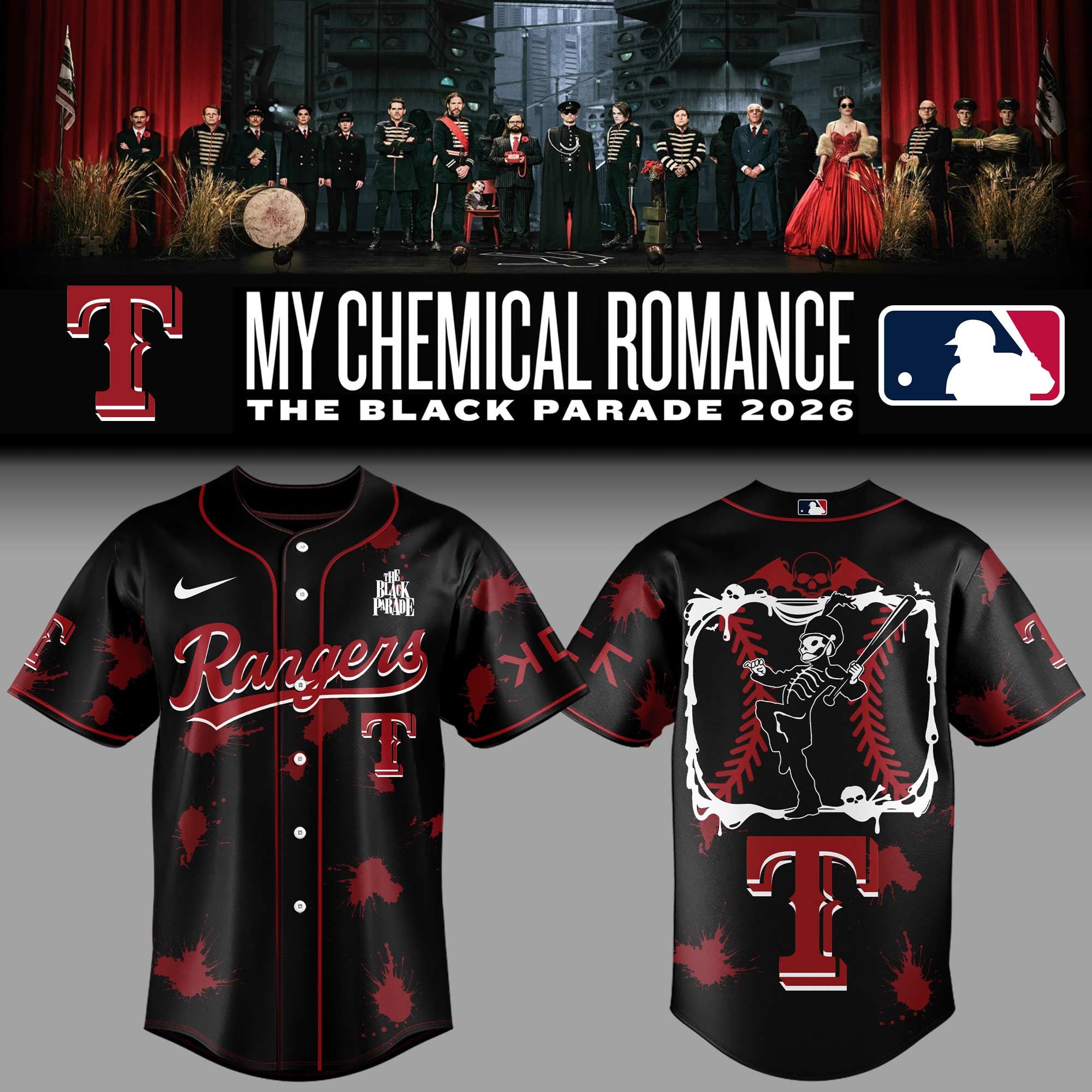 Texas Rangers X My Chemical Romance Black Parade 2026 Jersey Rangers Merch Gifts For Fans