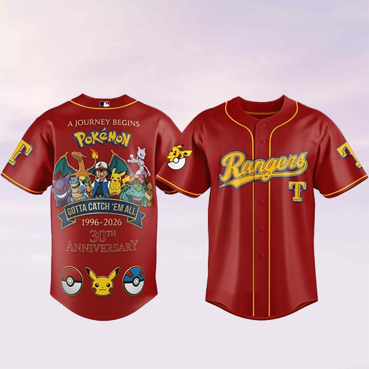 Texas Rangers x Pokemon Jersey Shirt Gotta Catch 'Em All 1996-2026 Clothes Gift For Men