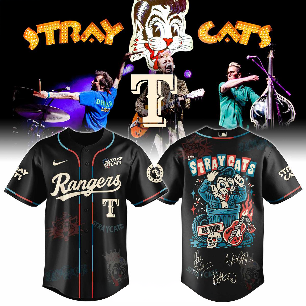 Texas Rangers x Stray Cats US Tour 2026 Jersey Texas Rangers Merch Baseball Enthusiast Gifts