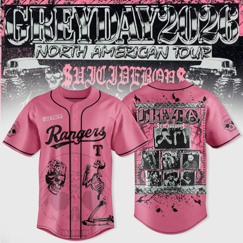 Texas Rangers X SuicideboyS Greyday 2026 North American Tour Baseball Jersey Rangers Merch