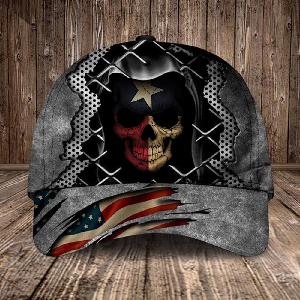 Texas Skull Hat American Flag Texas State Pride Merchandise Gift For Mens
