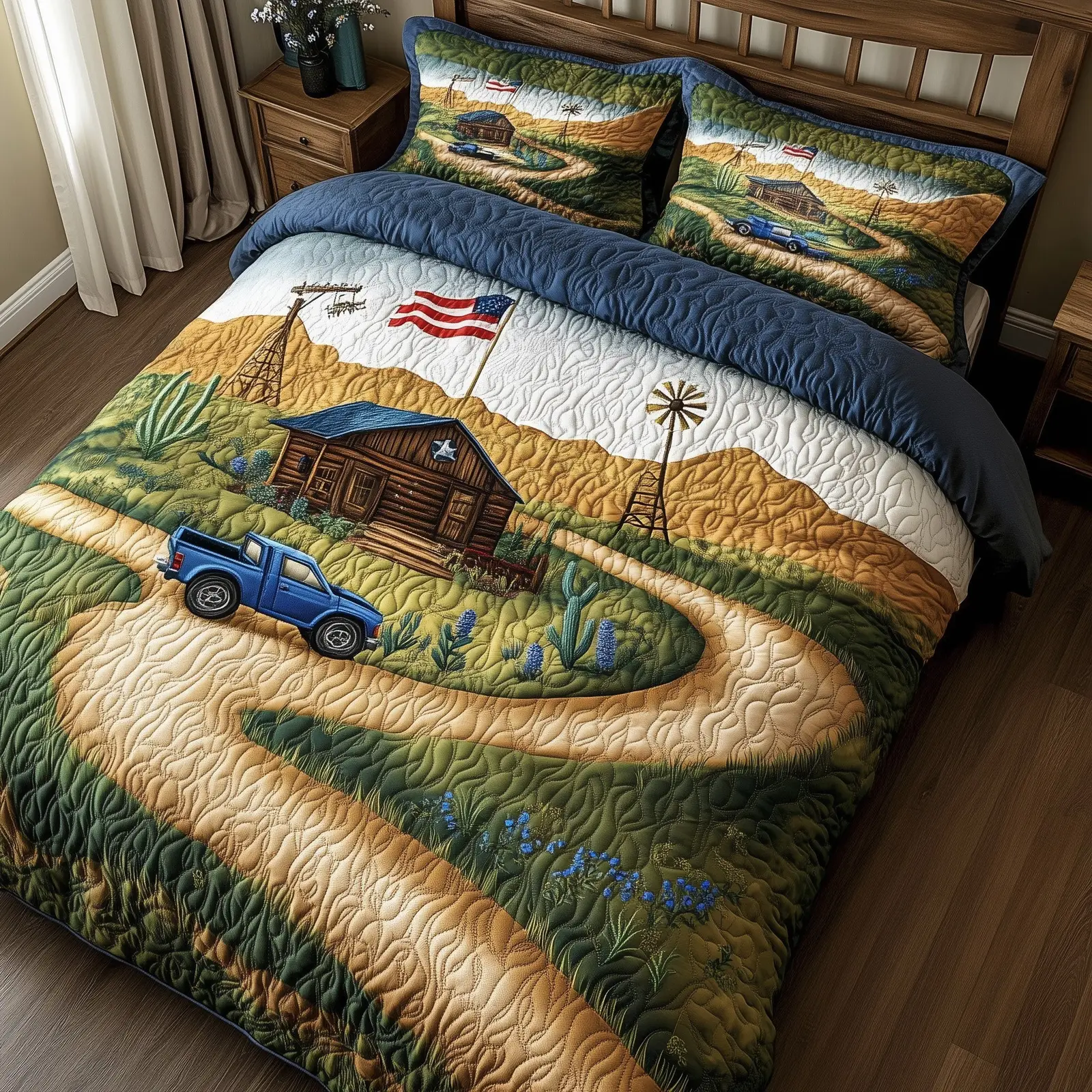 Texas Wild Spirit  Quilted Bedding Set Best Luxury Sheets 4Th Of July Themed Gifts