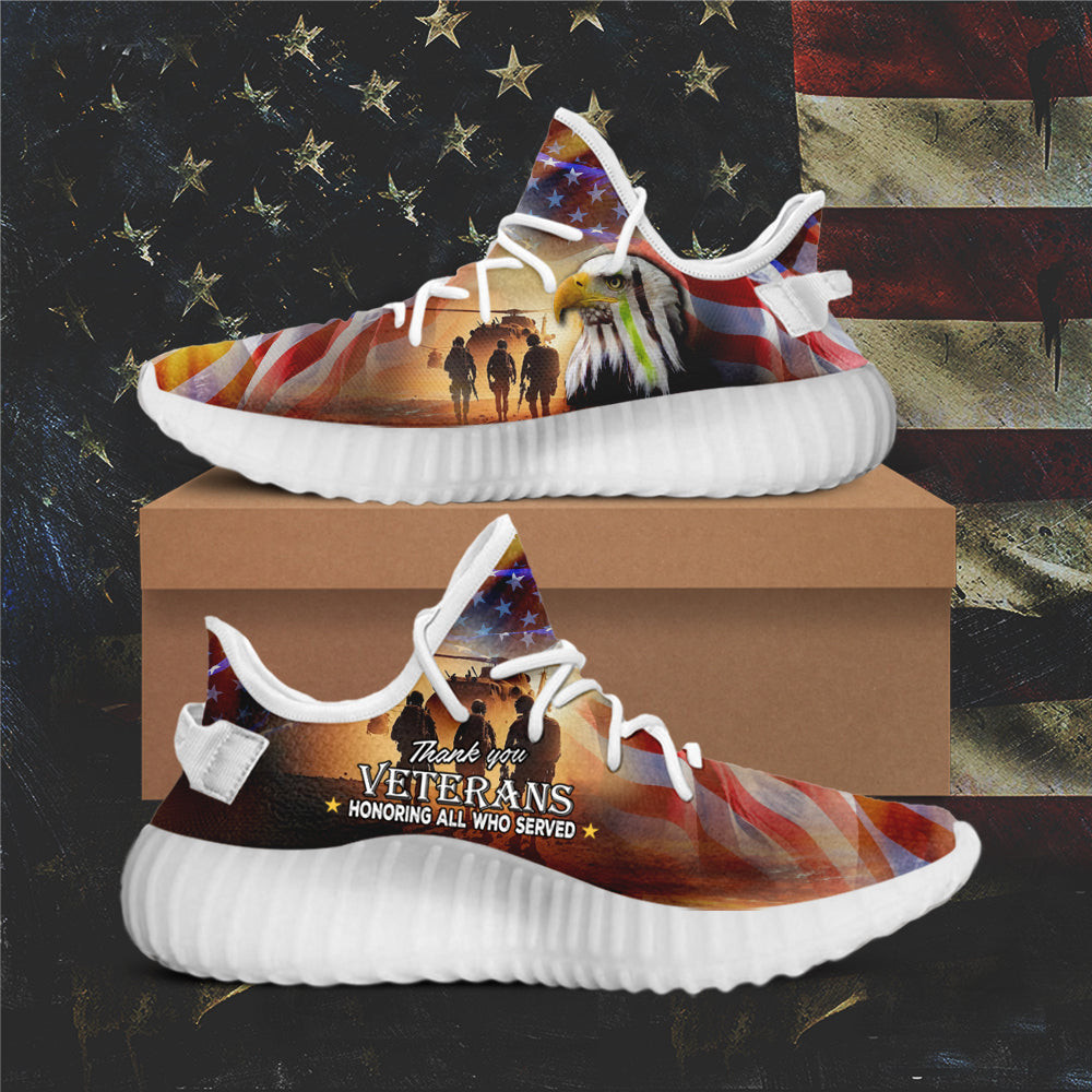 Thank You Veterans Honoring All Who Served Sneakers Thin Green Line Eagle Patriotic Shoes -WearandDecor