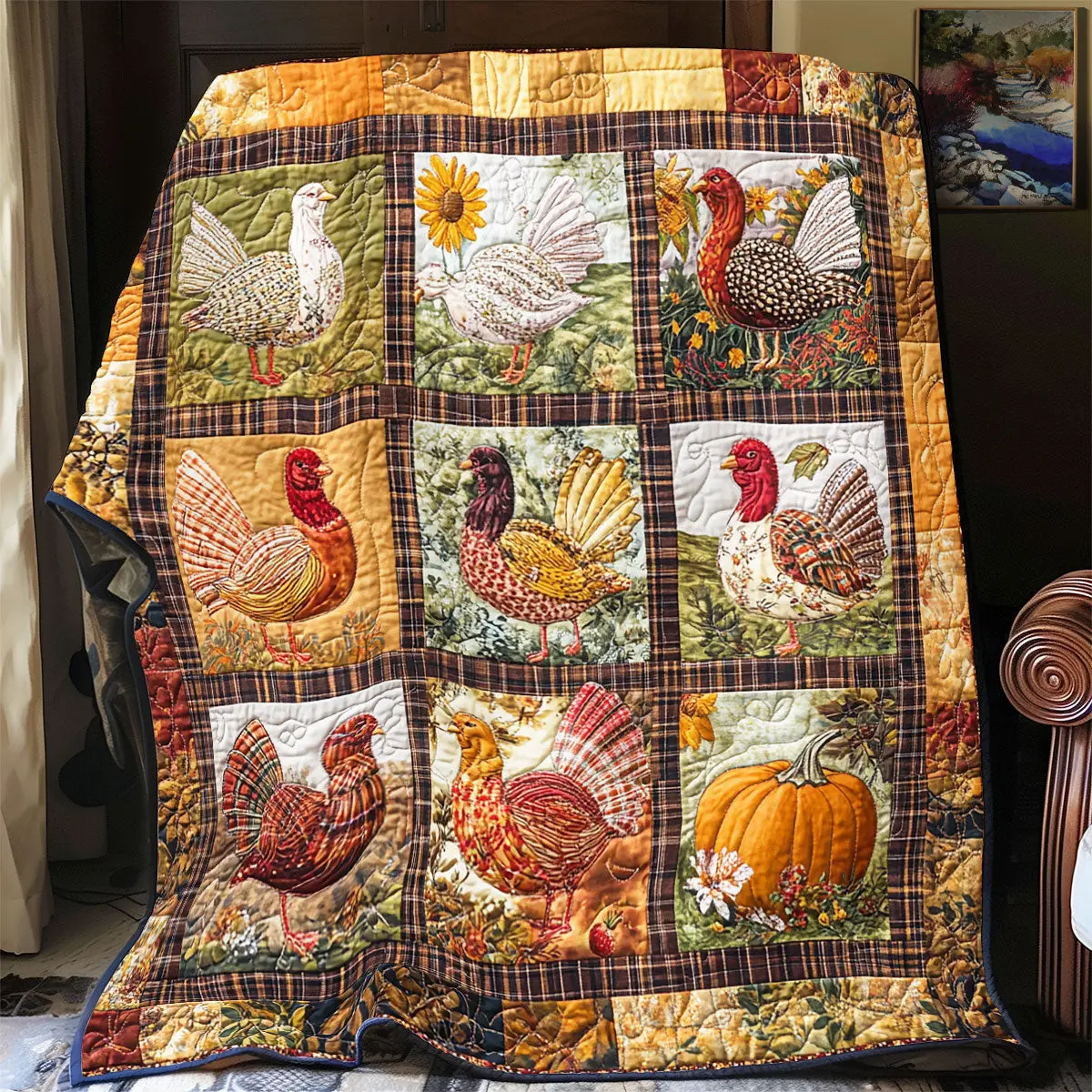 Thanksgiving Turkey Quilted Blankets Father's Day Gifts For Husband
