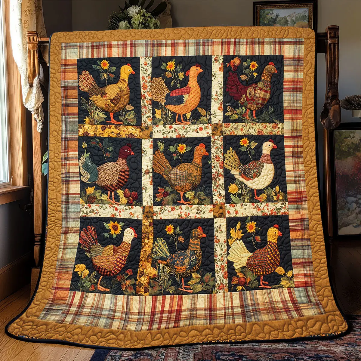 Thanksgiving Turkey Quilted Blankets Great Father's Day Gifts