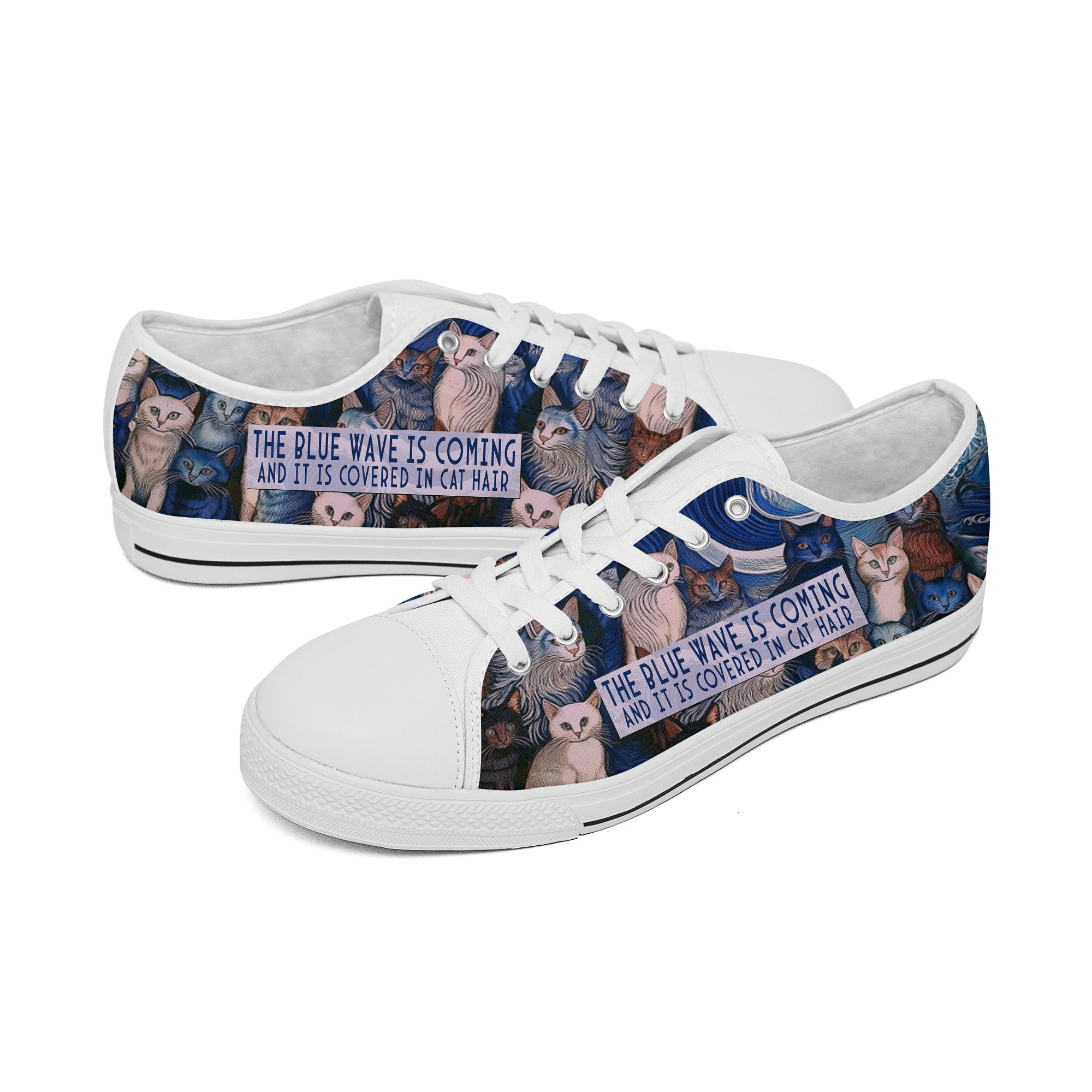 The Blue Wave Is Coming And Is Covered In Cat Hair Low Top Shoes Kamala Campaign Merch
