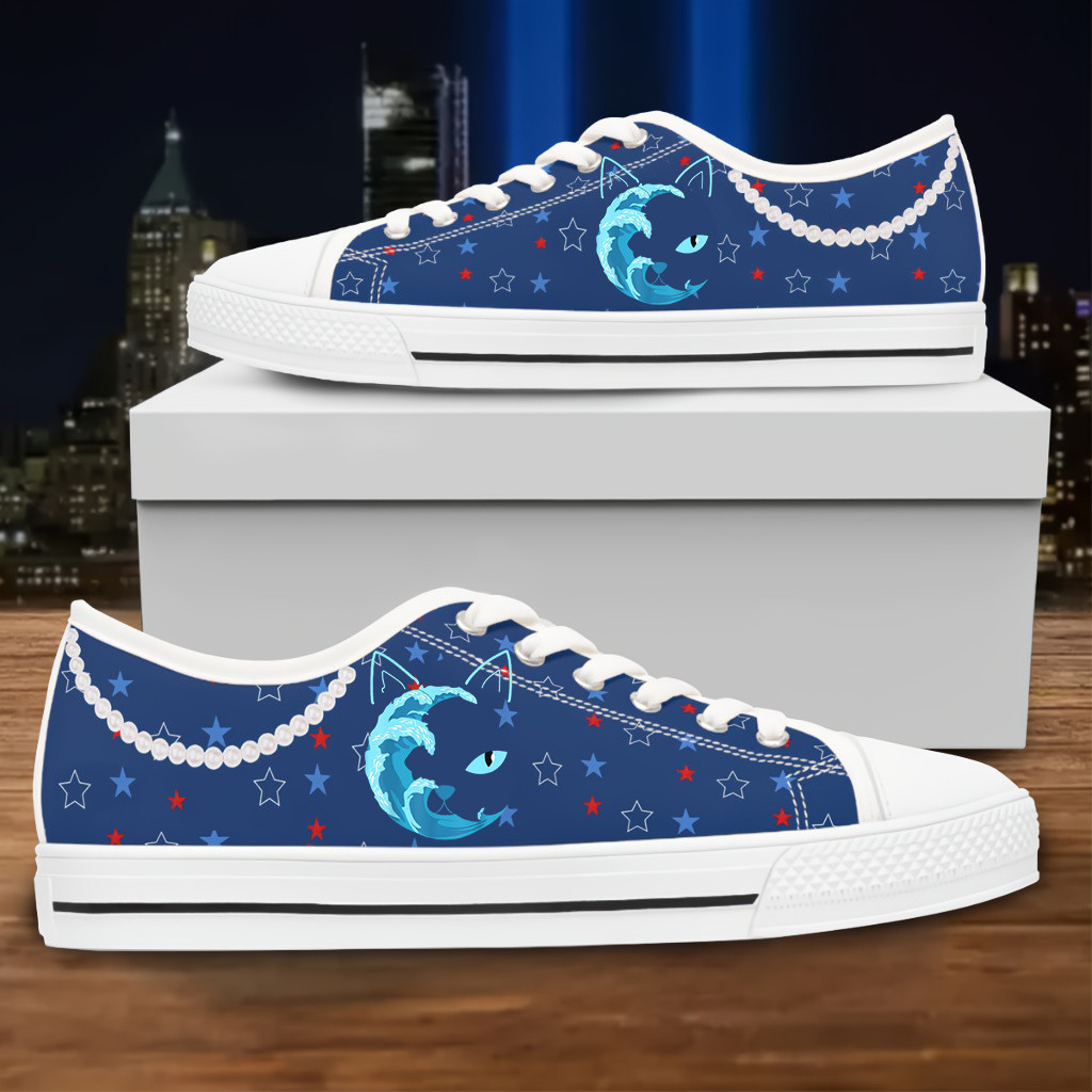 The Blue Wave Of Cats Is Coming Low Top Sneakers Kamala Harris Pearls Blue Low Top Shoes