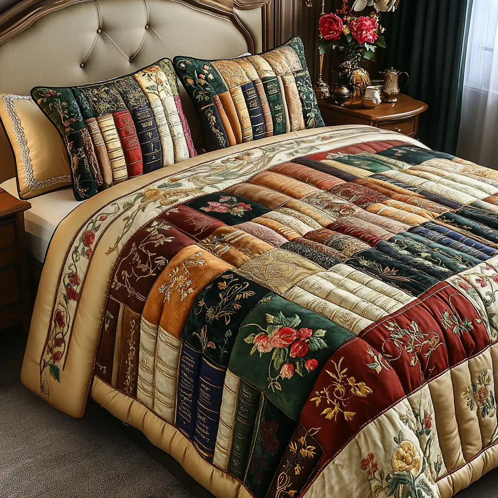The Bookworms Retreat Quilted Bedding Set Full Size Sheets Christmas Gift For Mom