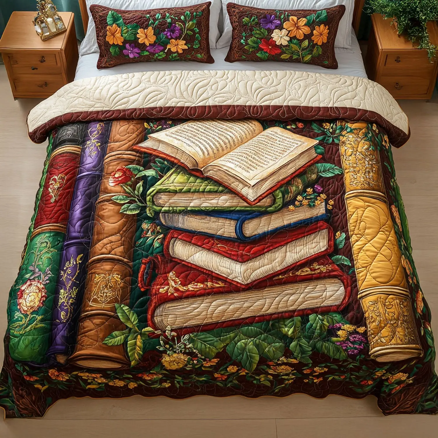 The Cozy Bookstack Quilted Bedding Set Personalized Bedding Set Gift for Couples The Cozy Bookstack Quilted Bedding Set Personalized Bedding Set Gift for Couples - Image 1
