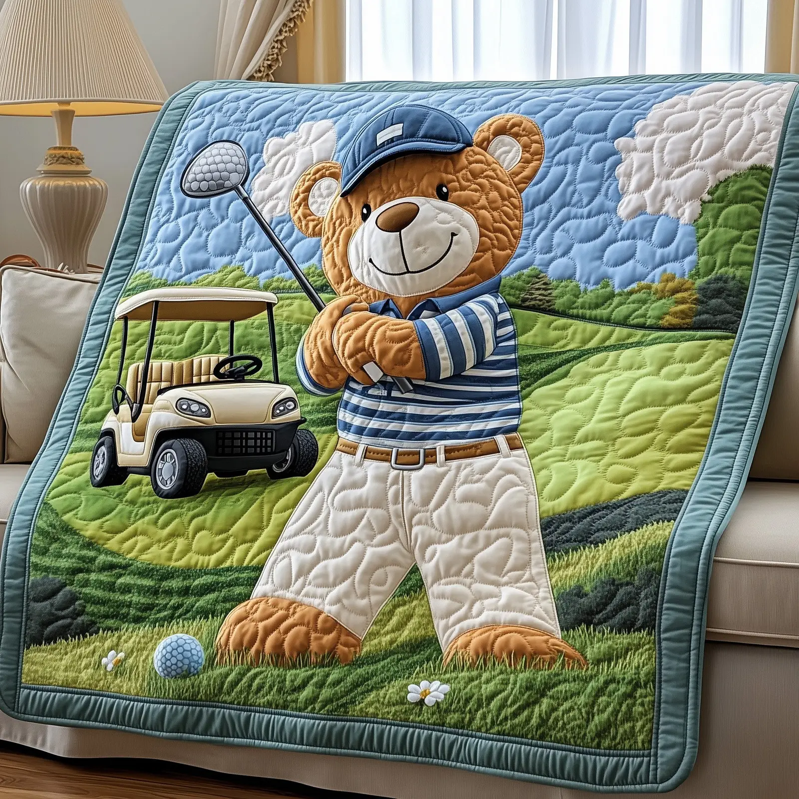 The Gentle Golfer Quilted Blanket Peaceful Sport Comfort Throw Gifts For Gummy Bear Golf Lovers