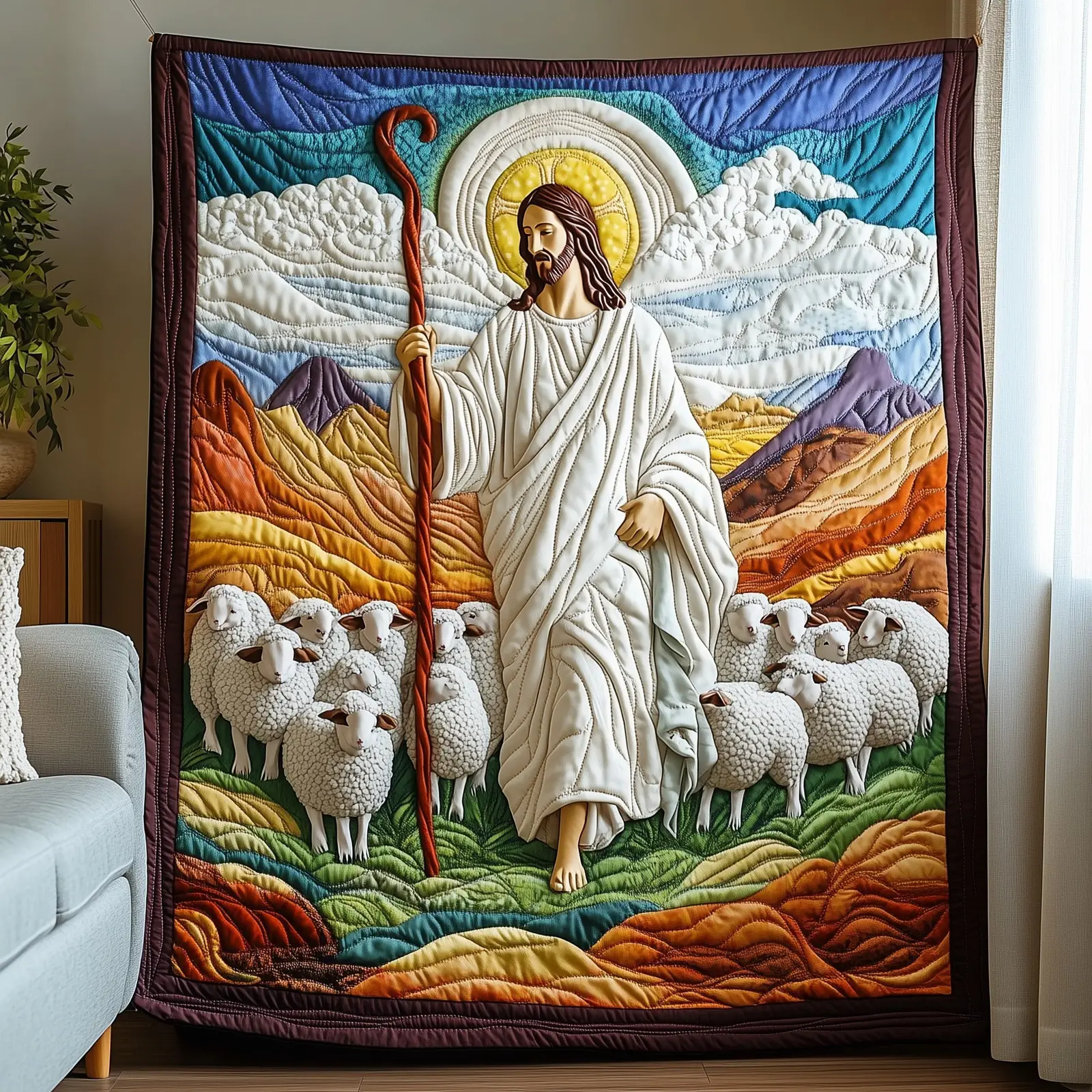 The Good Shepherd Quilted Blanket Jesus With Lambs Religious Christian Gifts For Christmas