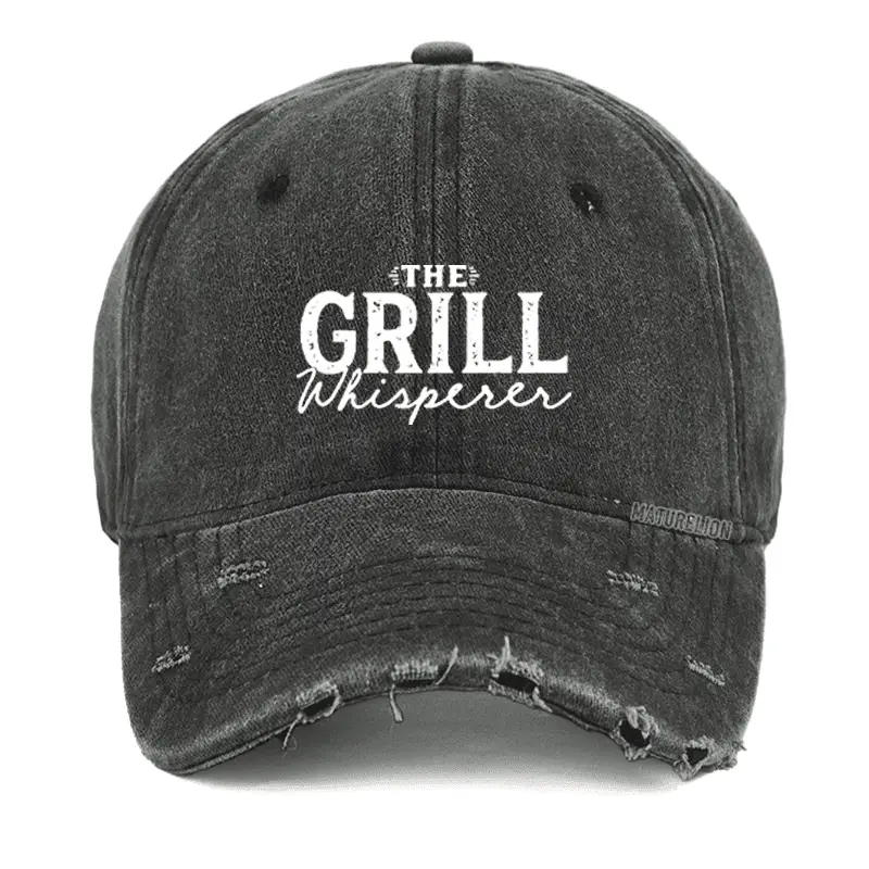 The Grill Whisperer Funny Washed Vintage Cap Witty Slogan T-Shirt for Men – Funny Graphic Tee