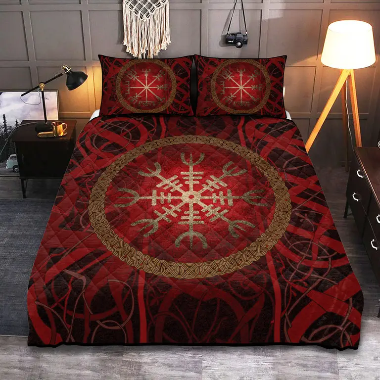 The Helm Of Awe Viking Quilted Bedding Set Holiday Bedroom Decor Viking Fan Gifts
