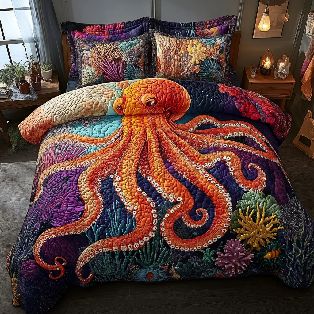 The Kraken Touch Quilted Bedding Set Best Comforter Sets Octopus Gifts For Adults The Kraken Touch Quilted Bedding Set Best Comforter Sets Octopus Gifts For Adults - Image 1