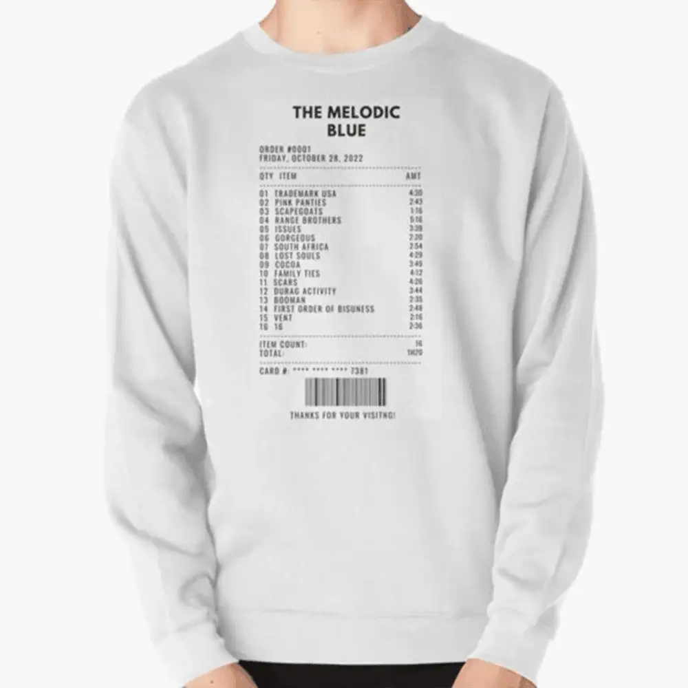 The Melodic Blue Receipt Design Sweatshirt Hip Hop Album Graphic Clothing Music Fans Gifts