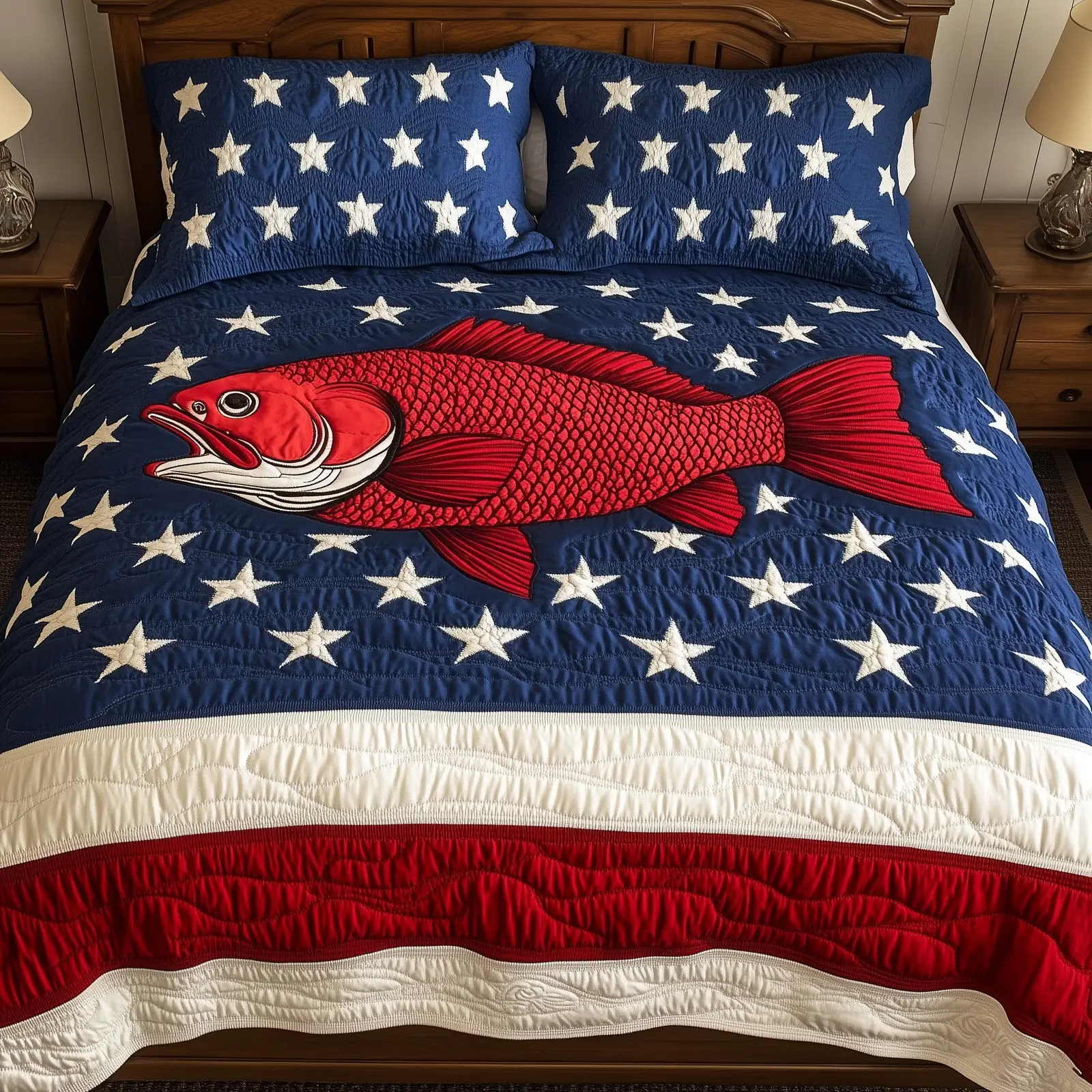 The Patriotic Catch Quilted Bedding Set Best Bedding Sets 4Th Of July Neighbor Gifts The Patriotic Catch Quilted Bedding Set Best Bedding Sets 4Th Of July Neighbor Gifts - Image 1