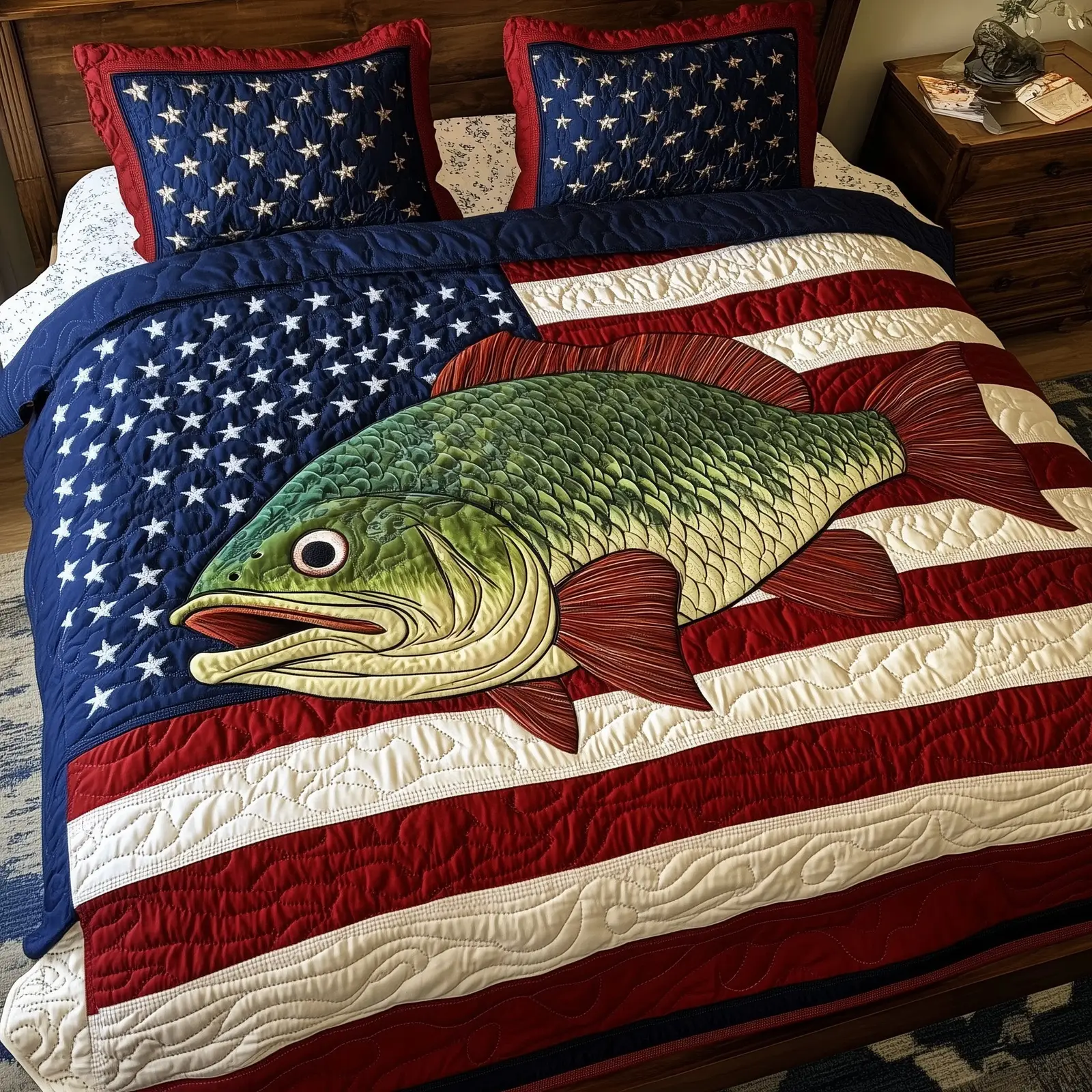 The Patriotic Fish Quilted Bedding Set Best Bedding Sets Fourth Of July Hostess Gifts The Patriotic Fish Quilted Bedding Set Best Bedding Sets Fourth Of July Hostess Gifts - Image 1