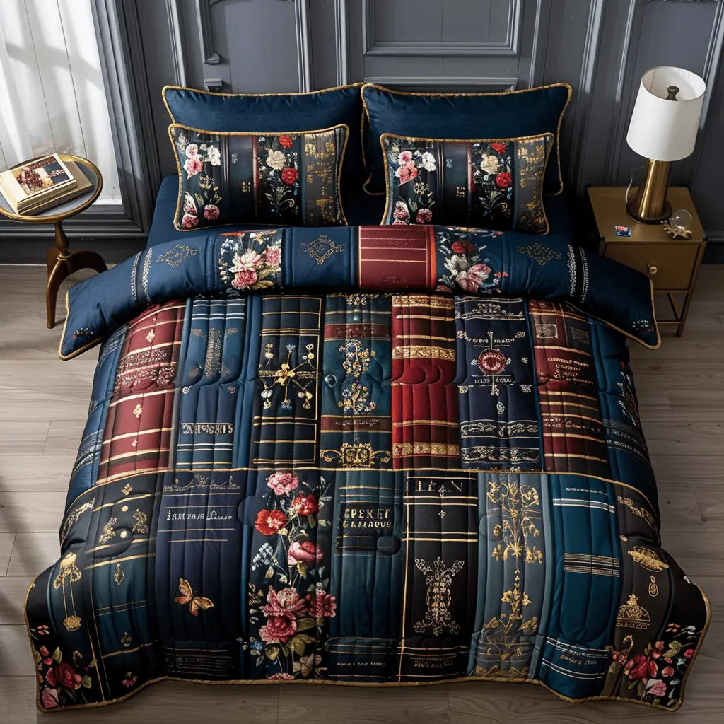The Reading Rose Quilted Bedding Set Holiday Duvet Cover Set Gifts For Book Worm