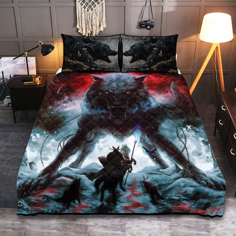 The Wolf Of Ragnarok Viking Quilted Bedding Set Holiday Bedroom Decor Gift For Mother