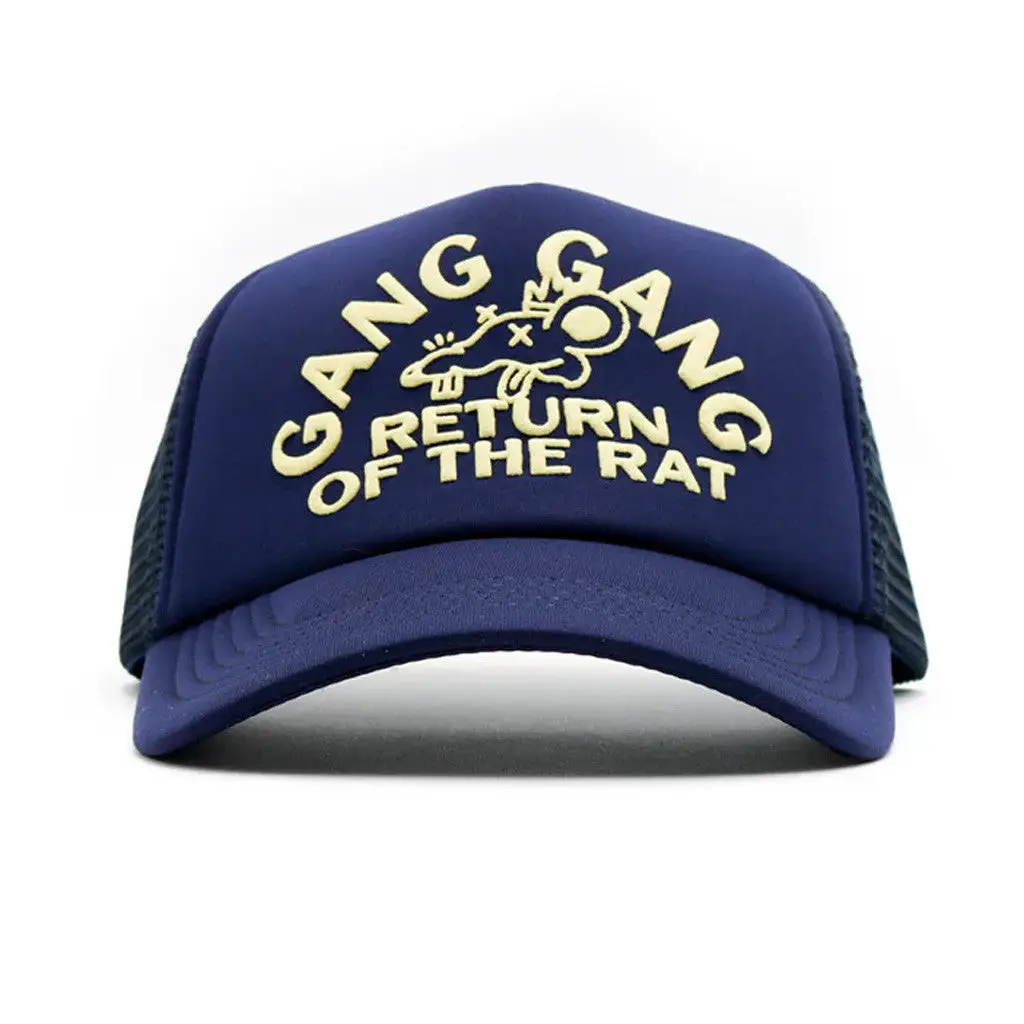 Theo Von Merch Gang Gang Trucker Hat Navy Embroidered Gifts For Friends -WearandDecor Theo Von Merch Gang Gang Trucker Hat Navy Embroidered Gifts For Friends -WearandDecor - Image 1