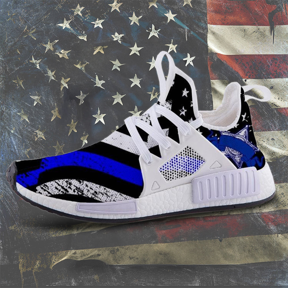 Thin Blue Line American Flag Shoes Support Police Law Enforcement Patriotic Sneakers Gift -WearandDecor