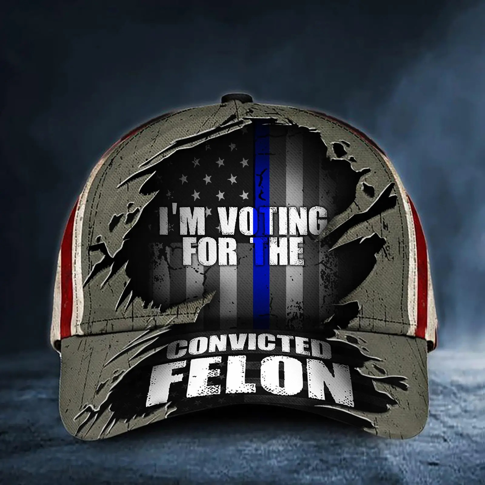 Thin Blue Line I'm Voting For The Convicted Felon Texas Flag Hat Blue Line Vote For Felon -WearandDecor Thin Blue Line I'm Voting For The Convicted Felon Texas Flag Hat Blue Line Vote For Felon -WearandDecor - Image 1