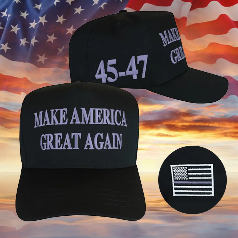 Thin Gray Line Dark Maga Hat Embroidered Black MAGA Hat Corrections For Trump 2024 Merch