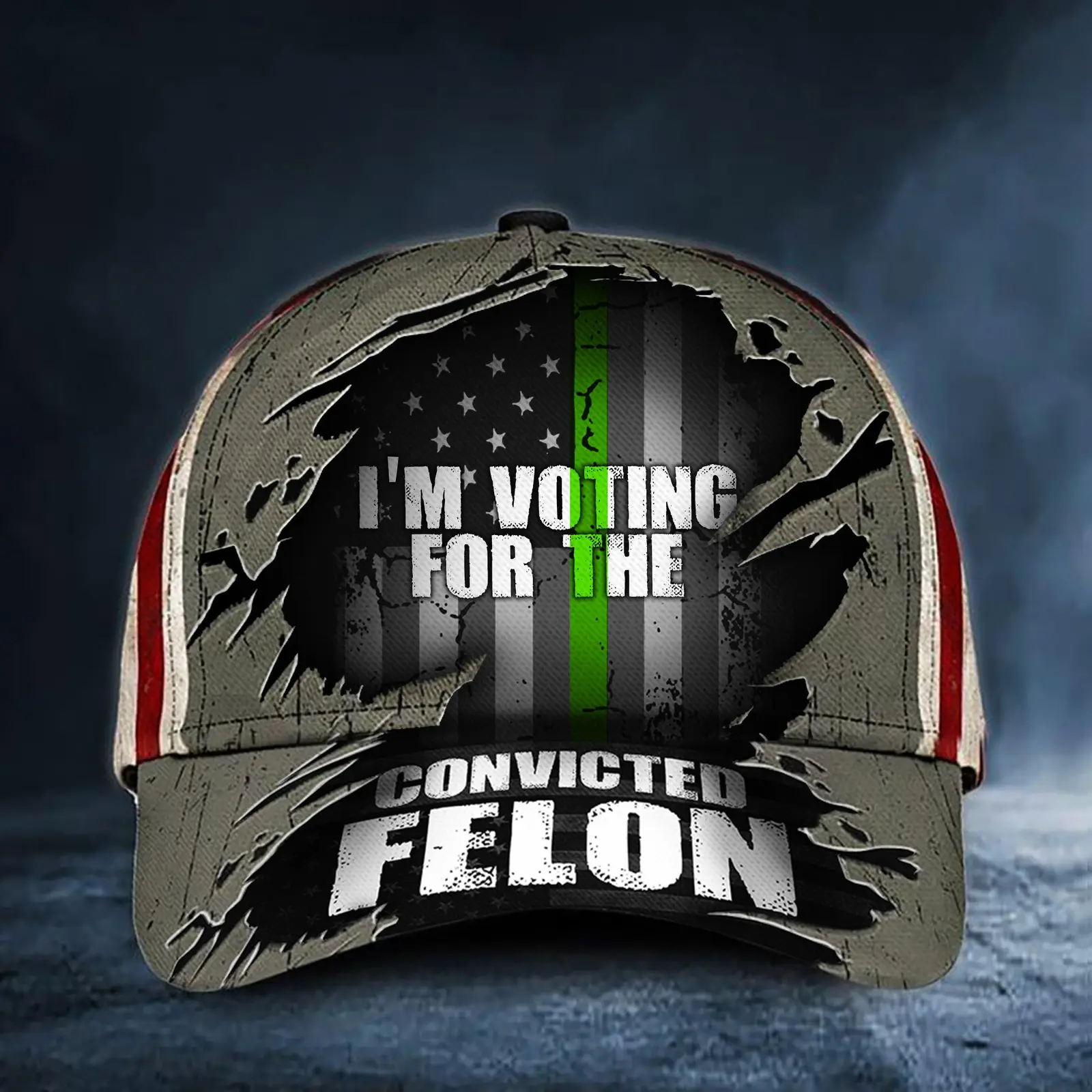 Thin Green Line I'm Voting For The Convicted Felon Texas Flag Hat Green Line Vote For Felon -WearandDecor