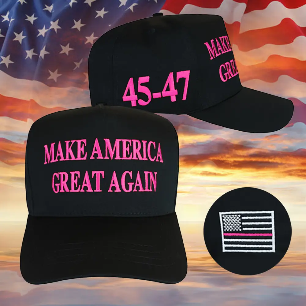 Thin Pink Line Dark Maga Hat Embroidered Black MAGA Hat Women's For Donald Trump 2024 Merch