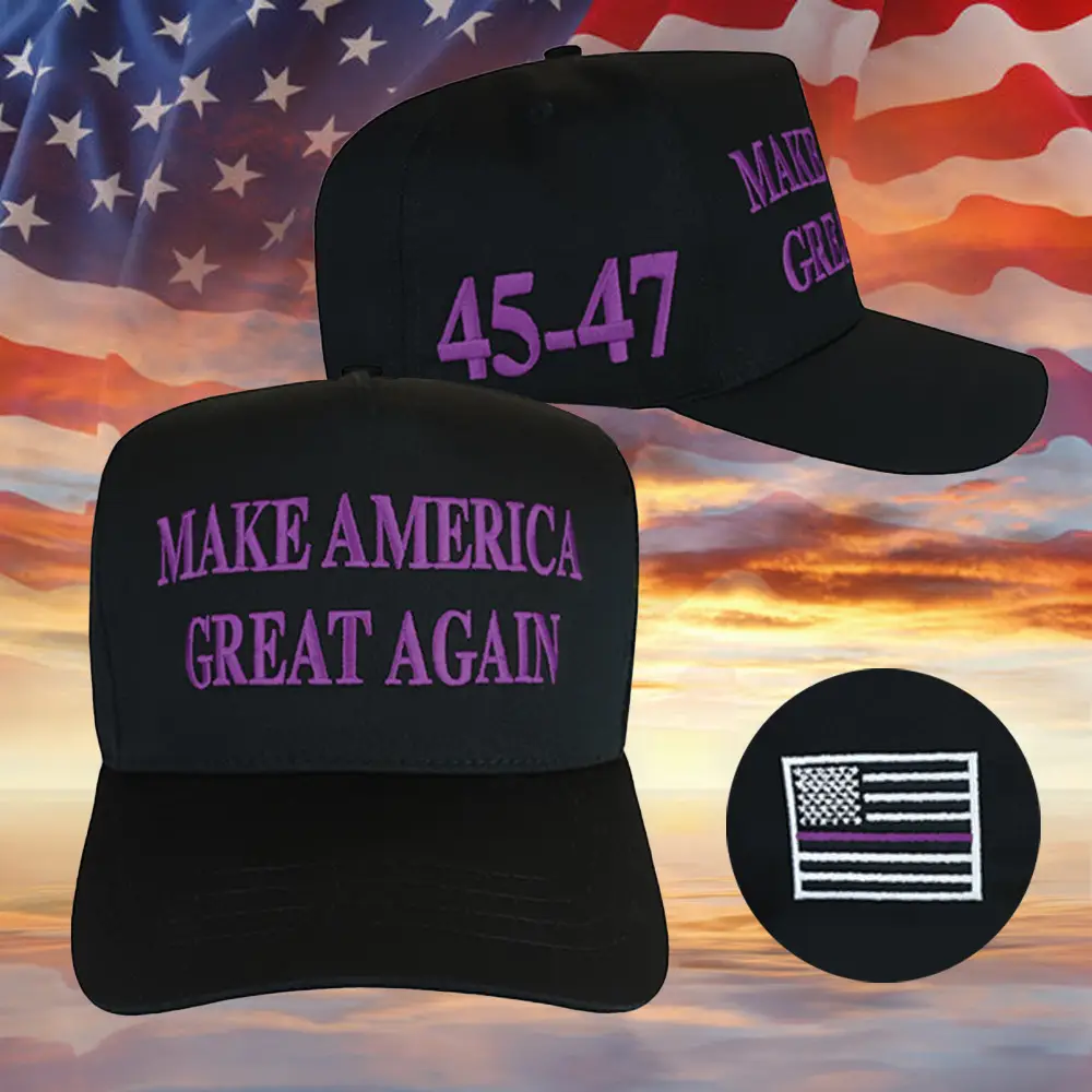 Thin Purple Line Dark Maga Hat Embroidered Black MAGA Hat Security For Donald Trump 2024 Merch Thin Purple Line Dark Maga Hat Embroidered Black MAGA Hat Security For Donald Trump 2024 Merch - Image 1