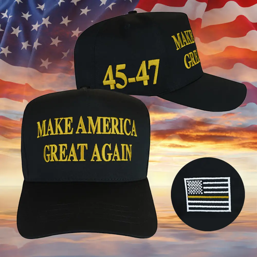 Thin Yellow Line Dark Maga Hat Embroidered Black MAGA Hat Dispatchers For Trump 2024 Merch