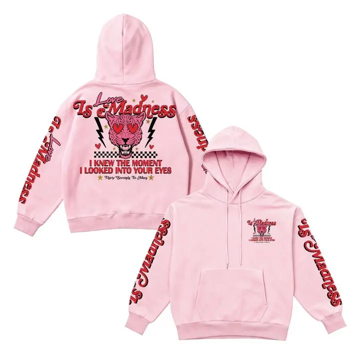 Thirty Seconds To Mars Merch Love Is Madness Lyric Hoodie 20th Anniversary Apparel Gift For Fans