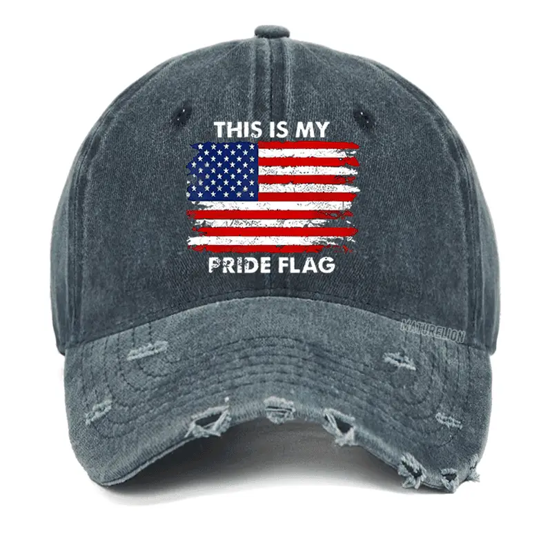 This Is My Pride Flag USA Flag Print Washed Vintage Cap Sarcastic T-Shirt for Men – Funny Graph This Is My Pride Flag USA Flag Print Washed Vintage Cap Sarcastic T-Shirt for Men – Funny Graph - Image 1
