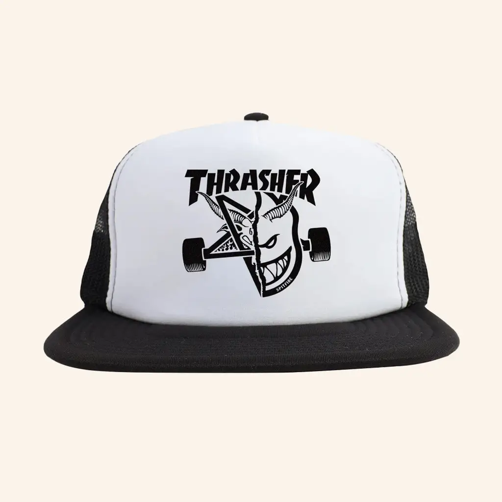 Thrasher Magazine Merch Thrash And Burn Trucker Hat Snapback Gifts For Dad - WearandDecor