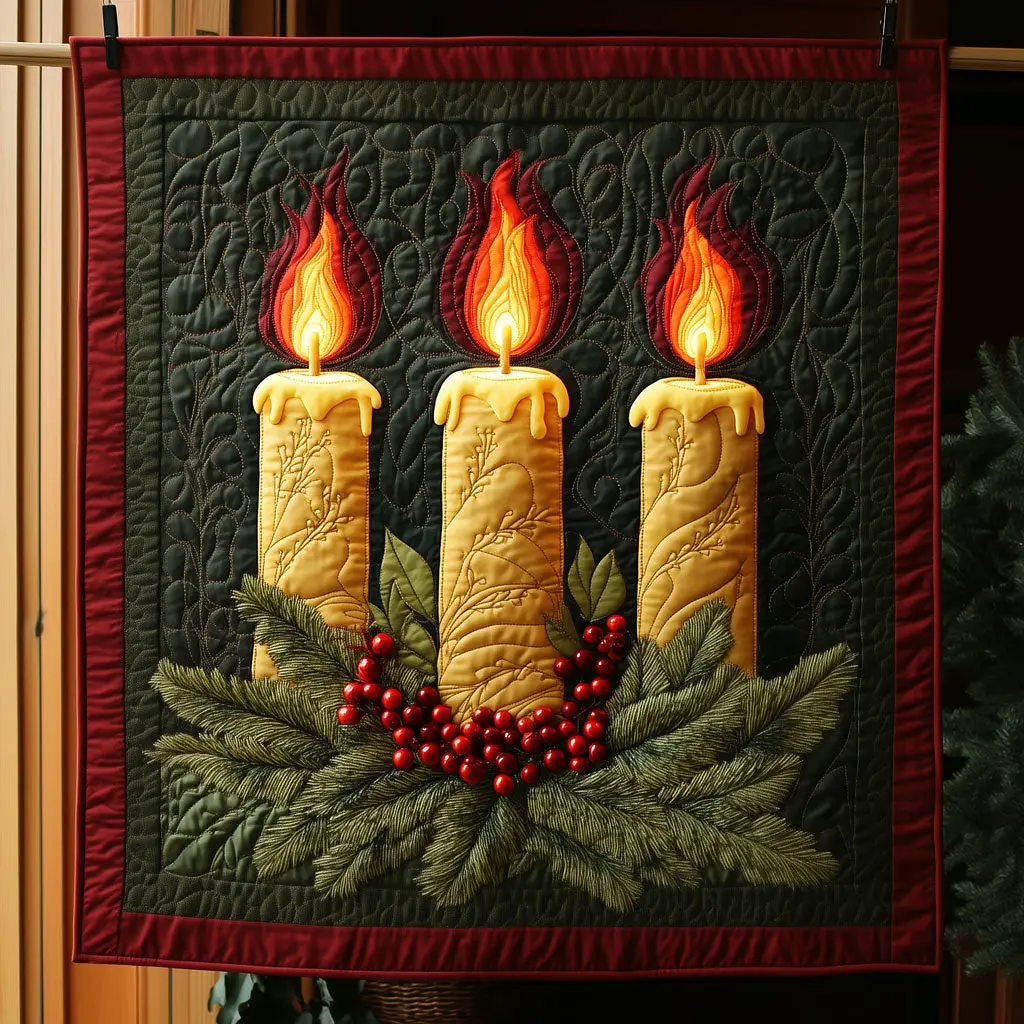 Three Tall Christmas Candles Quilt Premium Quilt Blanket Gift for Cozy Winter Nights Three Tall Christmas Candles Quilt Premium Quilt Blanket Gift for Cozy Winter Nights - Image 1