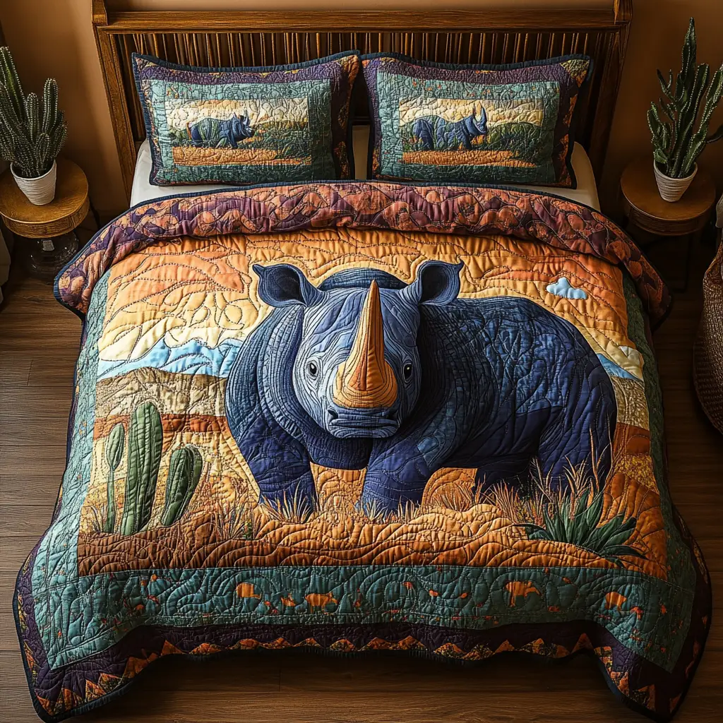 Thundering Rhino Quilted Bedding Set Bed Room Decoration Rhino Gifts For Her Thundering Rhino Quilted Bedding Set Bed Room Decoration Rhino Gifts For Her - Image 1