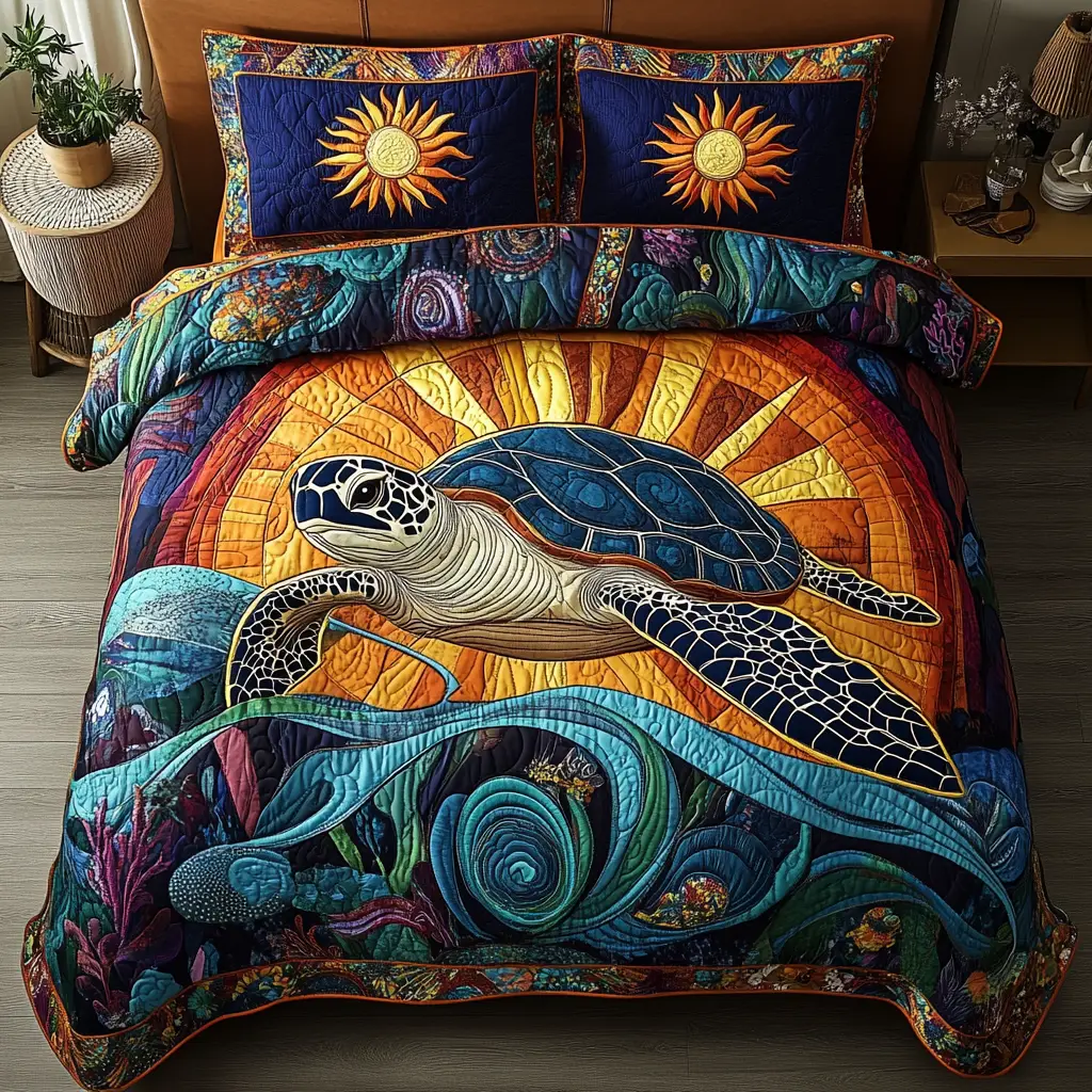 Tidal Wanderer Quilted Bedding Set Bedroom Decor Christmas Presents For Sea Turtle Lovers