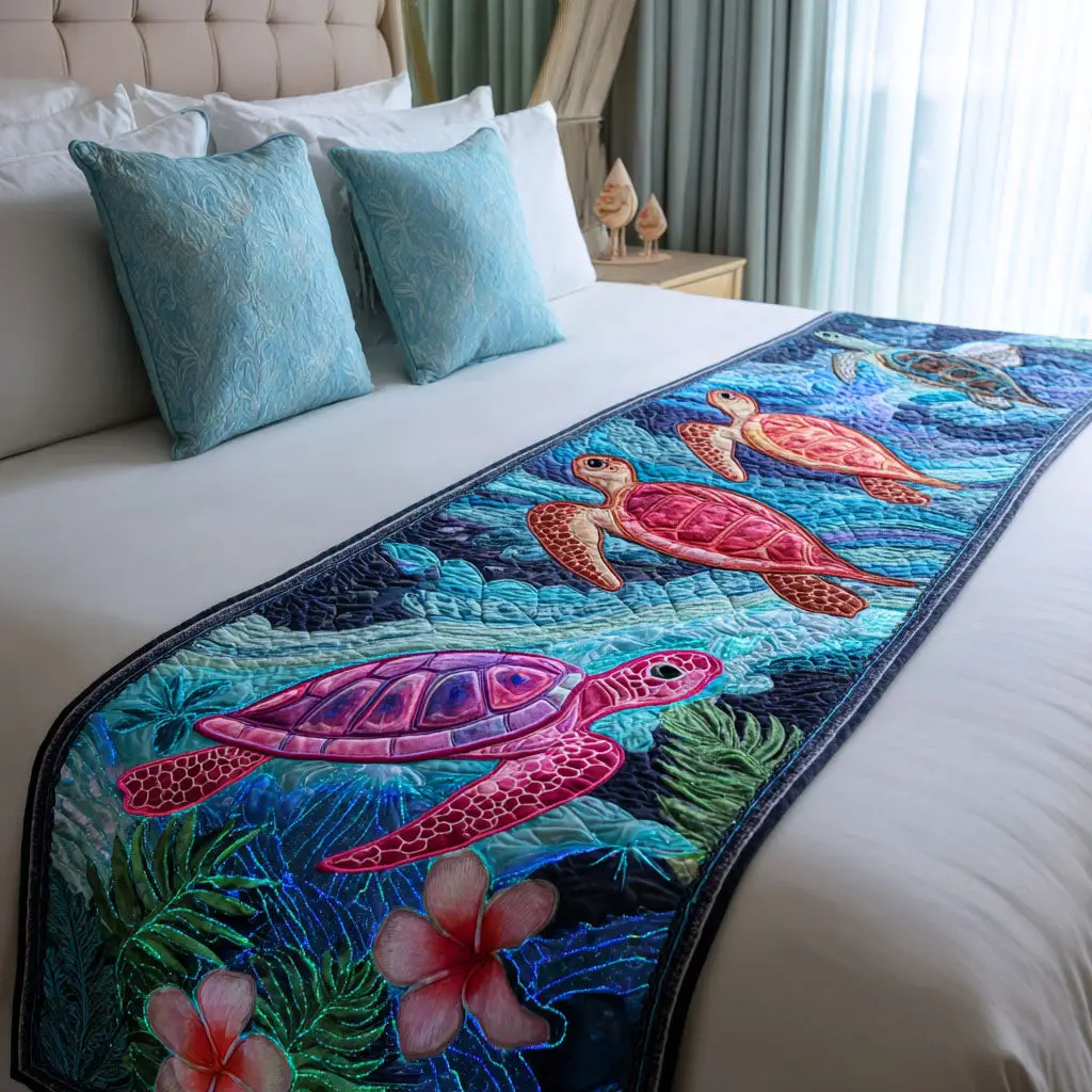 Tide Traveler Quilted Bed Runner Tide Traveler Water Flow Gift for Ocean Lovers Tide Traveler Quilted Bed Runner Tide Traveler Water Flow Gift for Ocean Lovers - Image 1