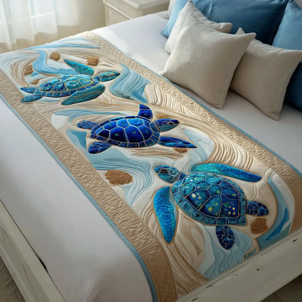Tidepool Traveler Quilted Bed Runner Tidepool Traveler Scene Coastal Christmas Gift