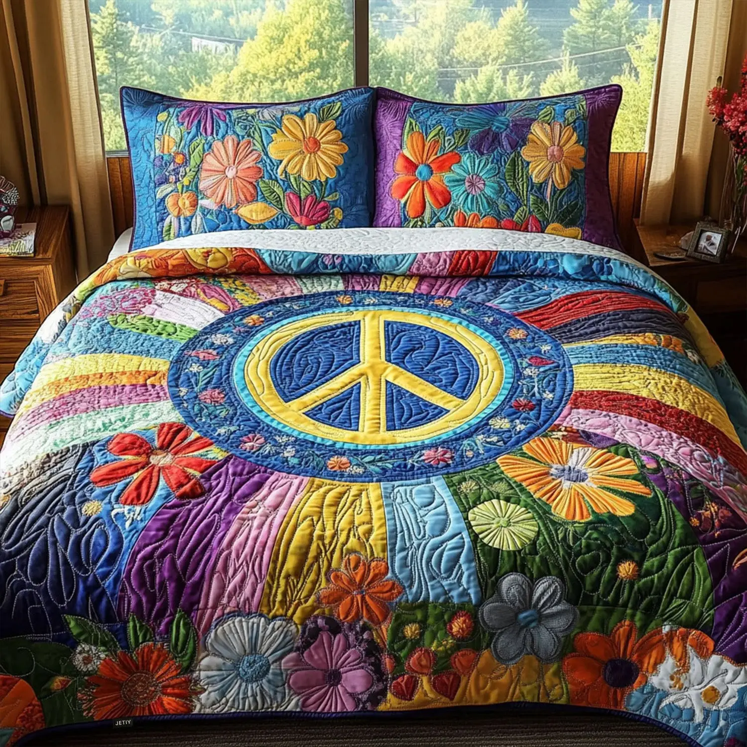 Tie-Dye Tranquility Quilted Bedding Set Bedroom Decor Ideas Birthday Gift Ideas For Hippies
